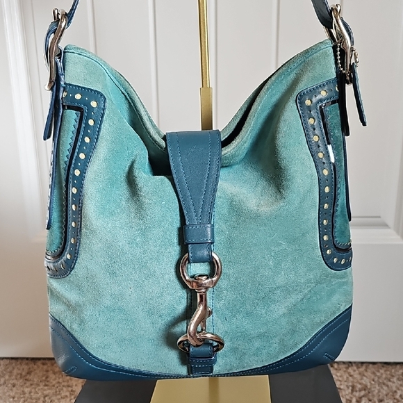 Coach Handbags - Coach 2006 Hamptons Suede Hobo Bag Teal Blue with Silver Hardware